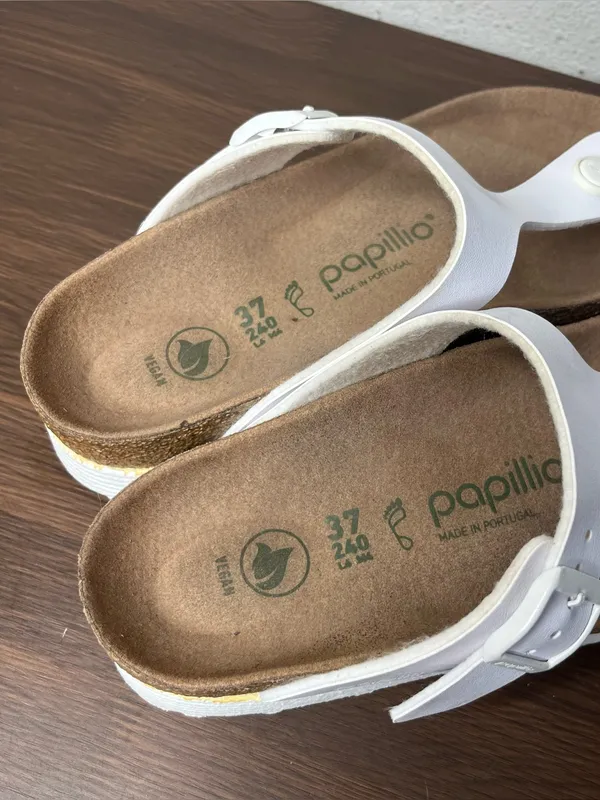 Papillio Birkenstock White Vegan Leather Gizeh Flex Platform Sandal Size 6 - Image 6