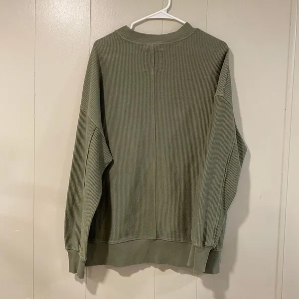 Aerie Ribbed Oversized Sweatshirt XS Green Crewneck Cozy Lounge Top - Image 2