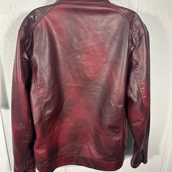 Burgundy Faux Leather Bomber Jacket No Size See Measurements EUC - Image 9