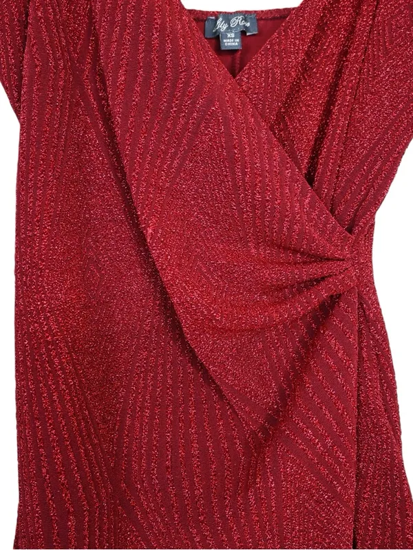 Lily Rose Women's XS Red Shimmer Knotted Side Wrap Fitted Cocktail Dress - Image 6