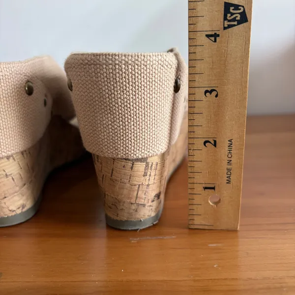 Esprit Womens Beige Canvas‎ Criss Cross Studded Cork Wedge Sandals Size 8 - Image 6