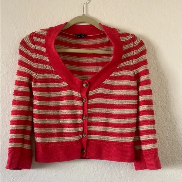 Theory Striped Pink Button-Up‎ Sweater Size M - Image 4