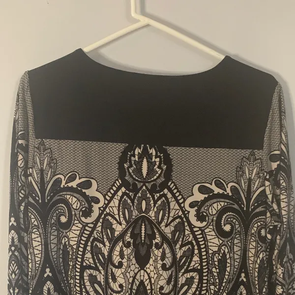 Chico's Black and Cream Long Sleeve Dress - Image 7