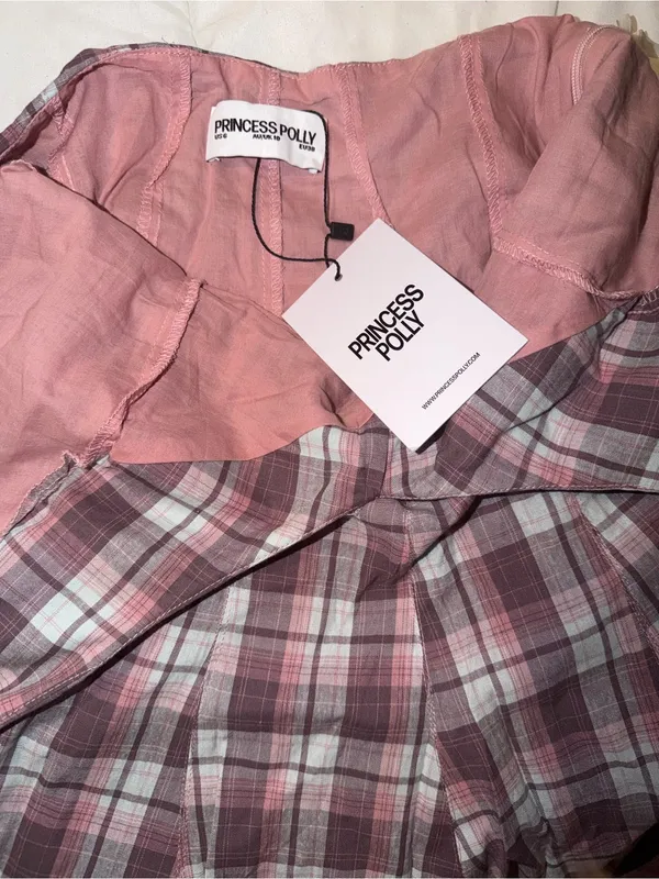 Princess Polly Plaid Halter Mini Dress in Mauve and Sage - Image 4