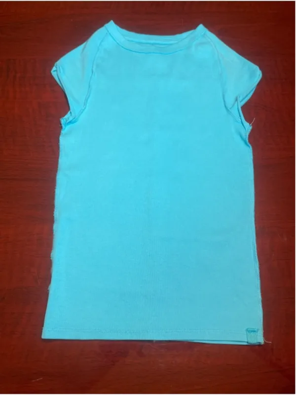 We The Free People Sky Blue Ribbed Baby Tee Exposed Seams Raw Hem Size Small - Image 10