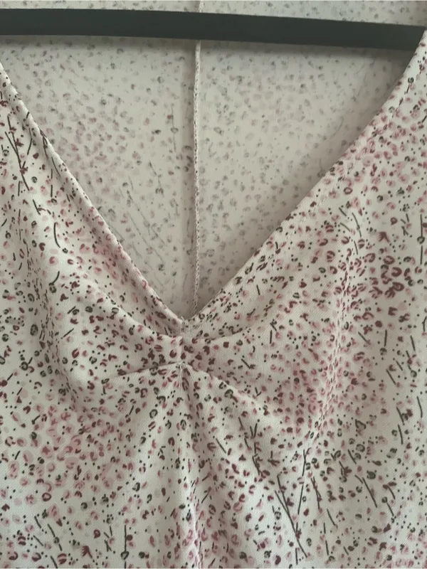 Vintage Y2K Cream Pink Ditsy Floral Print Midi Dress Small Coquette Romantic - Image 4