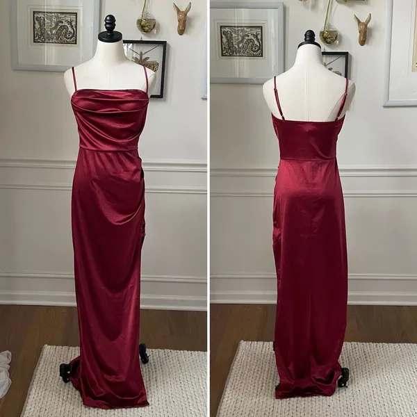 Windsor Stretchy Ruby Red Burgundy Satin Slip Dress Gown M - Image 2