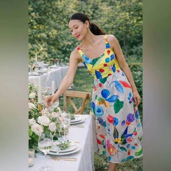 Tuckernuck Vivid Jardin Dominique Dress S Multi Yellow Floral Midi NWT - Image 14