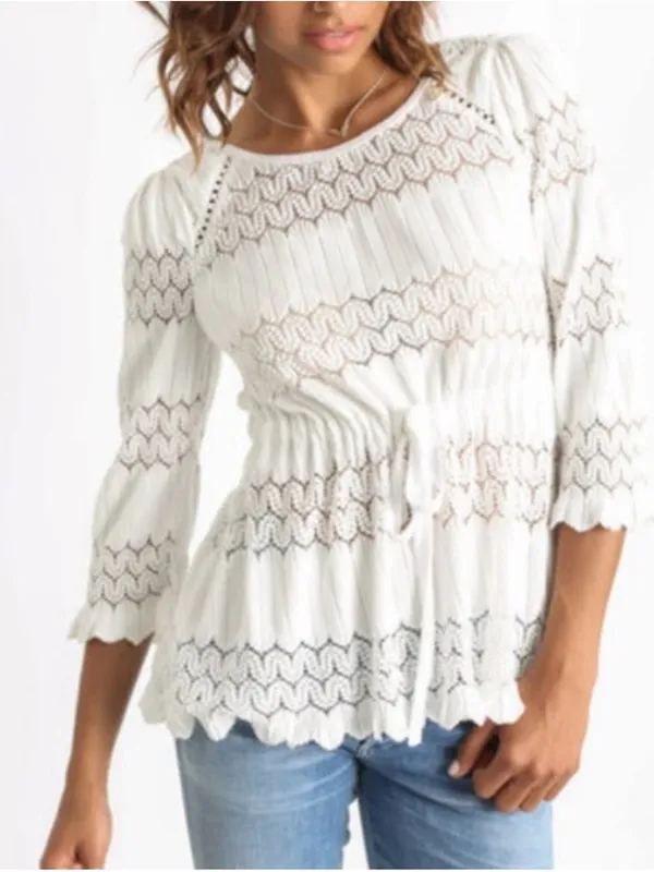 Free People Fire Island White Open Knit Top Size S - Image 4