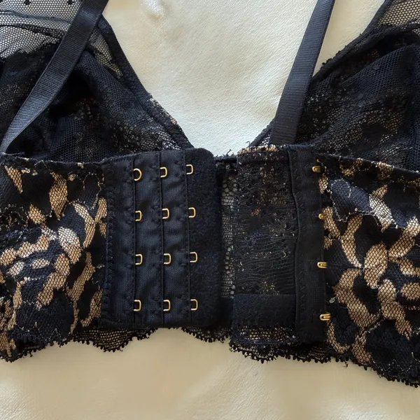 ✨ Frederick’s Of Hollywood Y2K Black Sheer Floral Lace Bralette | Coquette Fairycore Lingerie Top | Romantic Soft Cup Mesh Bra Size S - Image 6
