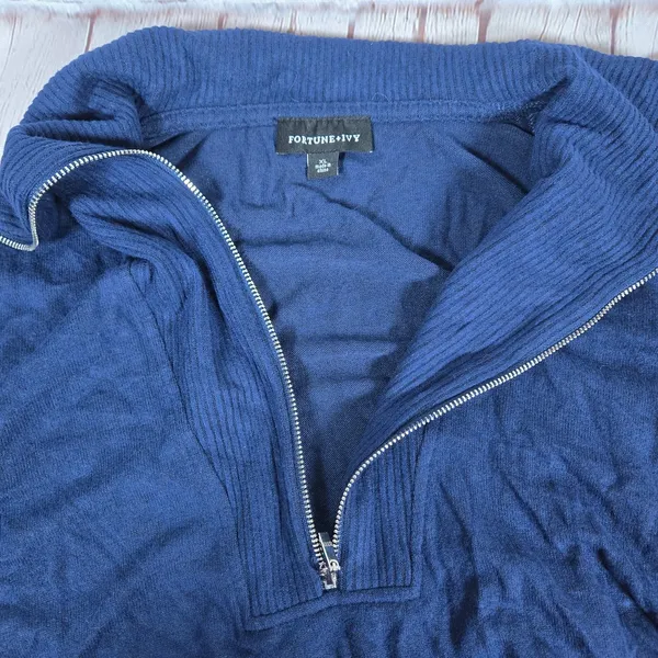 Fortune + Ivy Womens Navy Blue Quarter Zip Pullover Sweater‎ XL 1725T57 - Image 4