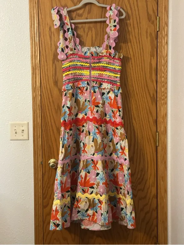 CeliaB Nilsa Multicolor Floral Smocked Midi Dress w/ Tie Straps - NWT - Size L - Image 3