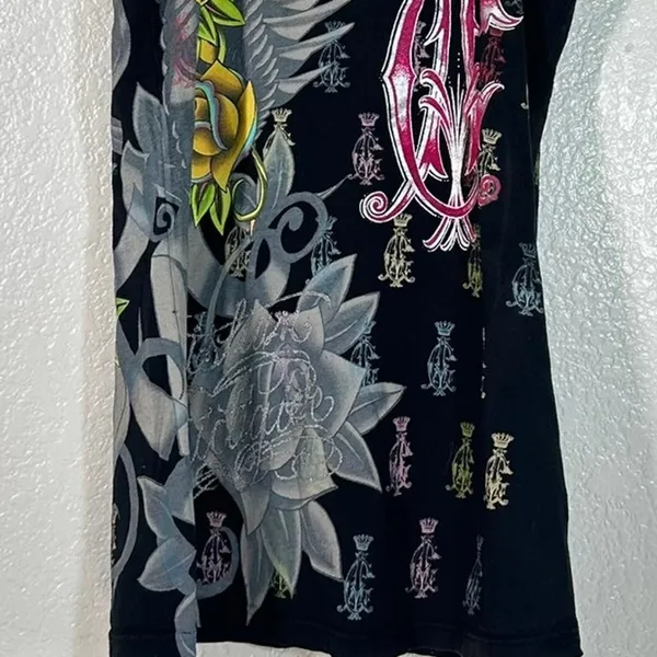 M black Y2K Christian Audigier graphic tank top vintage 2000's sleeveless tee - Image 5