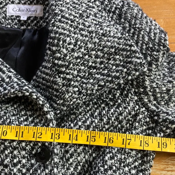Calvin Klein Women's Black Tweed Wool Double Breasted Pea Coat Size 6 Belted - Image 9