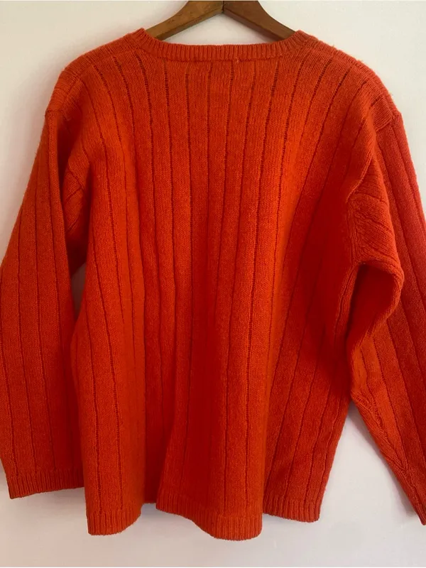 Express Tricot Orange Ribbed V-Neck Sweater 100% Wool Vintage - Image 4