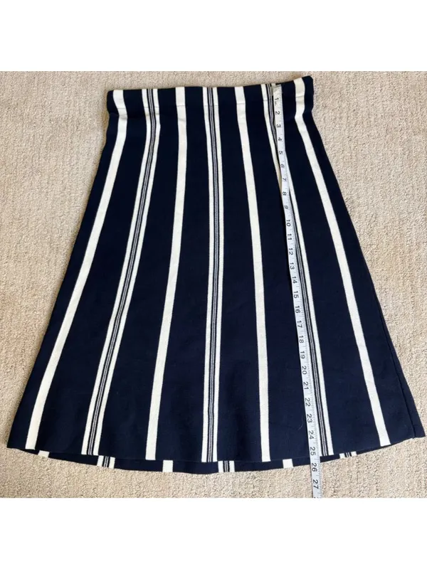 NWT Ann Taylor Factory Navy White Striped Knit A-Line Midi Skirt Size Small - Image 4