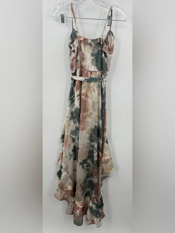 Suki So‎ Juliet Earth Toned Watercolor High-Low Ruffled Dress Size Small - Image 4