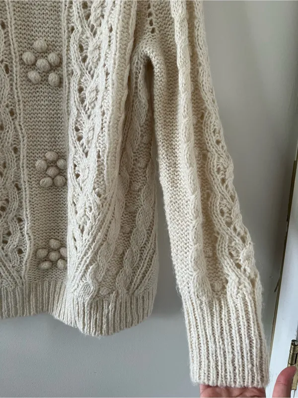 J Crew Cream Chunky Knit Alpaca Wool Blend Cable Knit Sweater Medium Oversized - Image 4