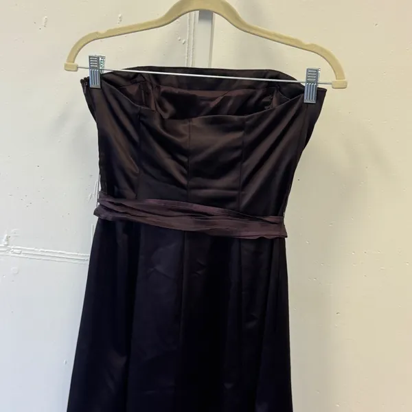 2010s Coast Strapless Satin Cocktail Dress Eggplant Purple Brown Silk Tie US 6 - Image 4