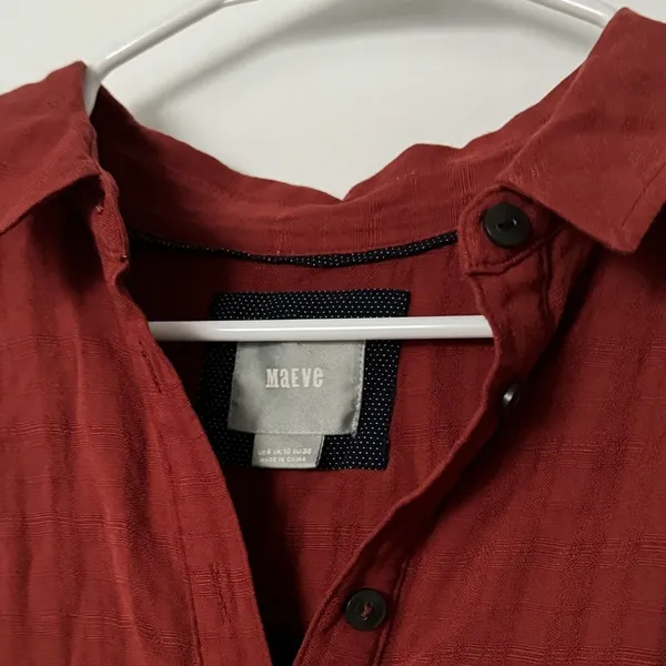 Maeve Anthropologie Bloomsbury Tie Waist Shirt Dress Rust Orange Size 6 - Image 8