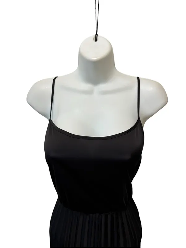 Rachel Zoe Pleated Satin Maxi Slip Dress Black L Scoop Neck Summer Goth Witchy - Image 3