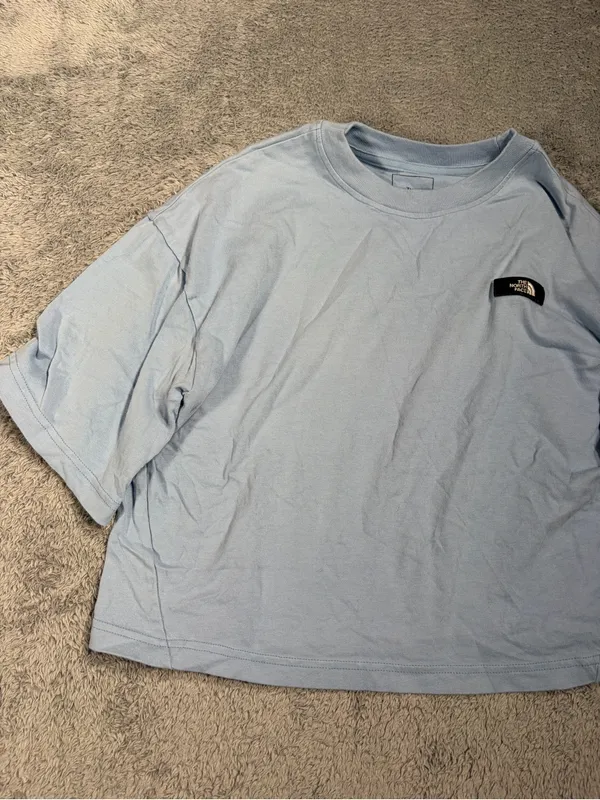 The North Face Light Blue Cropped Tee shirt small - Image 2