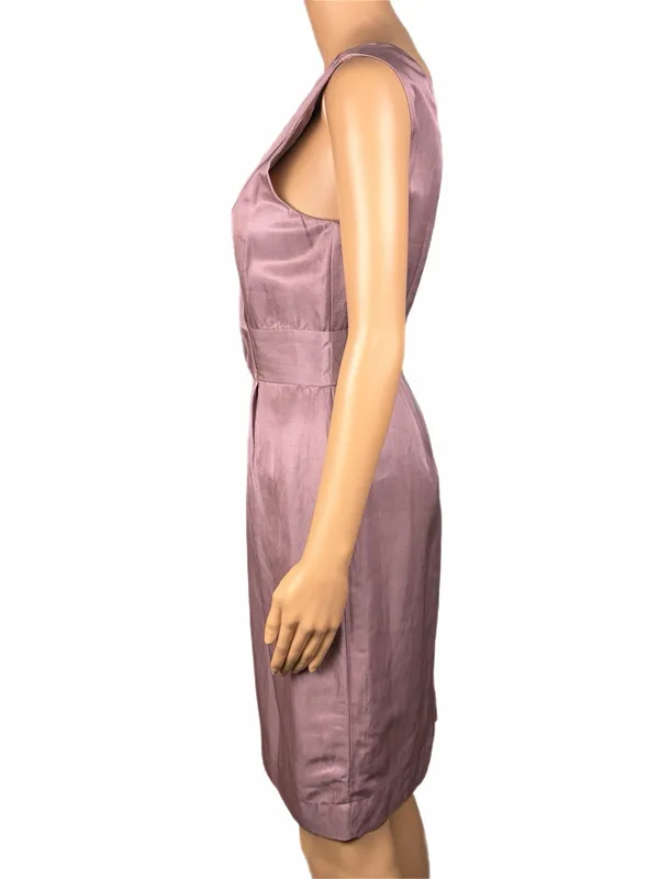 BANANA REPUBLIC NWT Mauve Linen-Blend Sleeveless Surplice Pleated Dress Size 10P - Image 4