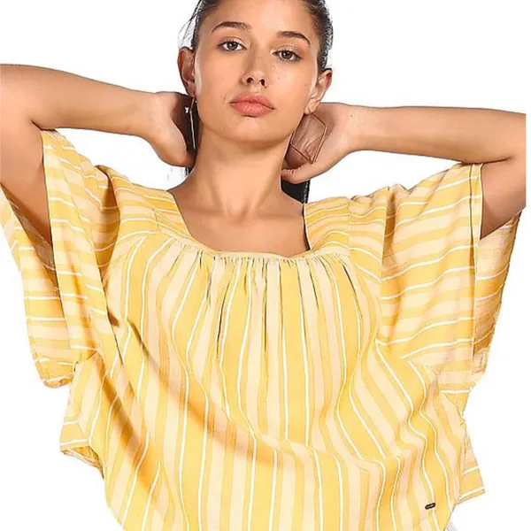 NWOT Tommy Hilfiger Mustard Yellow‎ Striped Flutter Sleeve Top - XXS - Image 2