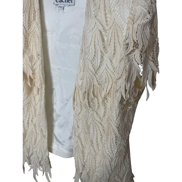 Cachet Womens Cream 2 Piece Dress and Textured Leaf Fringe Jacket Set Size‎ 16 - Image 8