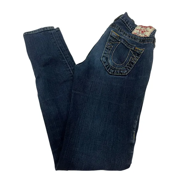 True Religion Womens 25 Dark Wash Skinny Straight Jeans Y2K Made in USA Denim - Image 4