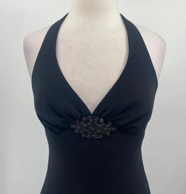 Vintage 90s Jones New York Dress Halter Dress Beaded Detail Black Womens Small - Image 3