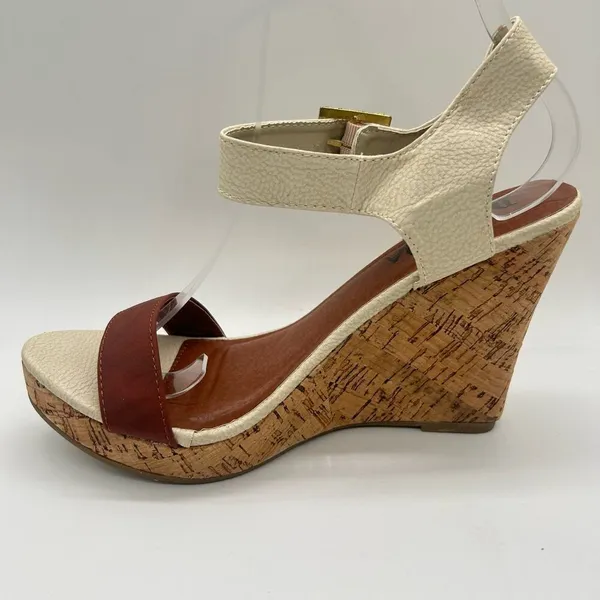 Diviana Sandal Womens Brown Cream‎ 8 Ankle Strap Open Toe Wedge Sandal NEW - Image 2