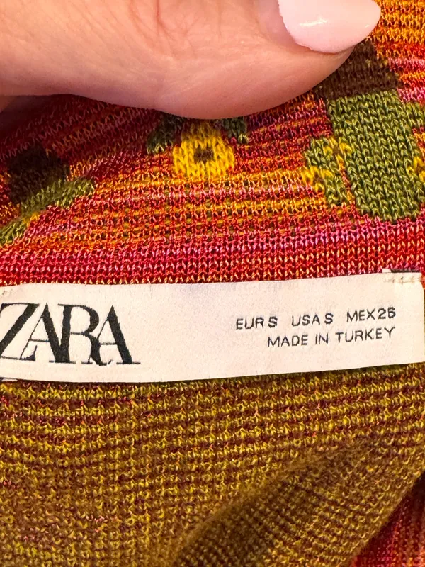Zara Cactus Flower Polo Cardigan Sweater Pink Yellow Green Button Front S Desert - Image 8