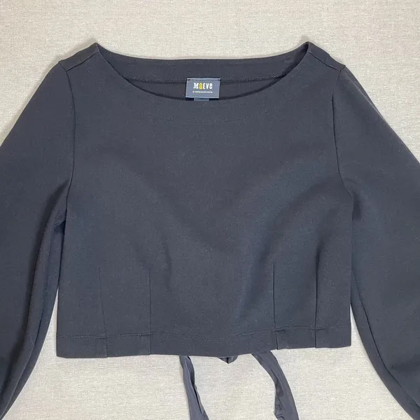 Maeve Anthropologie | Black Tie-Back Ponte Pullover Balloon Sleeve Top | Small - Image 6