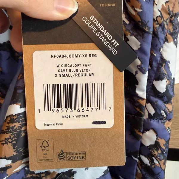 NWT The North Face Mid-Rise Insulated Quilted Circaloft Pant Cave Blue Print, XS - Image 6