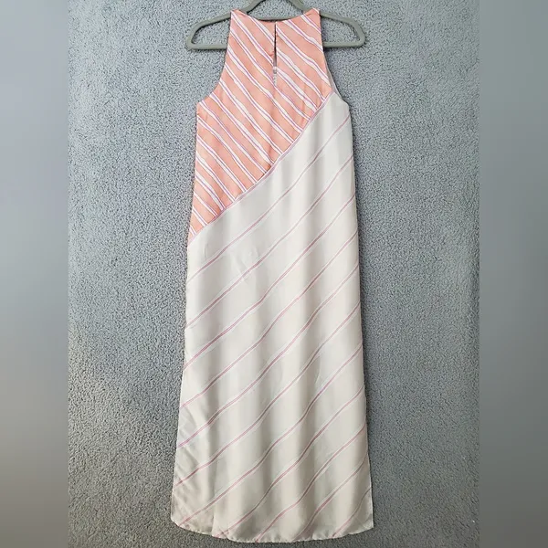 Zara Satin Effect Maxi Dress XS Long Striped Sleeveless Flowy Side Slits Lined - Image 6