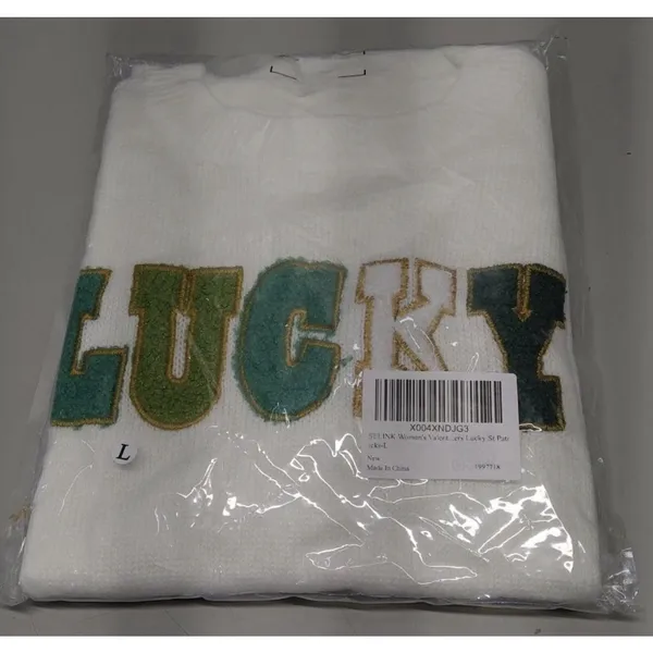 Lucky Glitter Letter Pullover Crewneck Sweater Women’s L - Image 3
