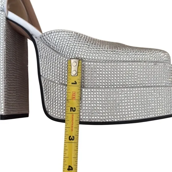 Steve Madden Charlize Silver Rhinestone stacked Platform Heels Size 8 - Image 10