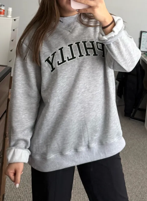 Philly Eagles custom Mockneck sweatshirt L Gray Size L - Image 4