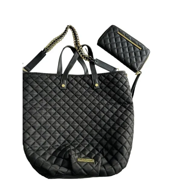 Steve Madden Black Quilted Tote & Wallet Set- note wear - Image 8
