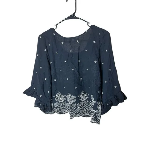 American Eagle Black Embroidered Flowy Blouse‎ Size S - Image 8