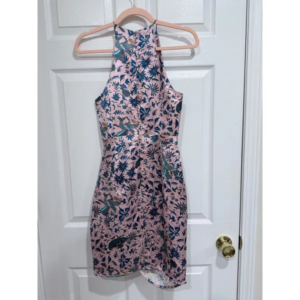 Zimmermann Draped Halter Mini Dress in Pink Botanical / Floral Bird Tulip Skirt - Image 7