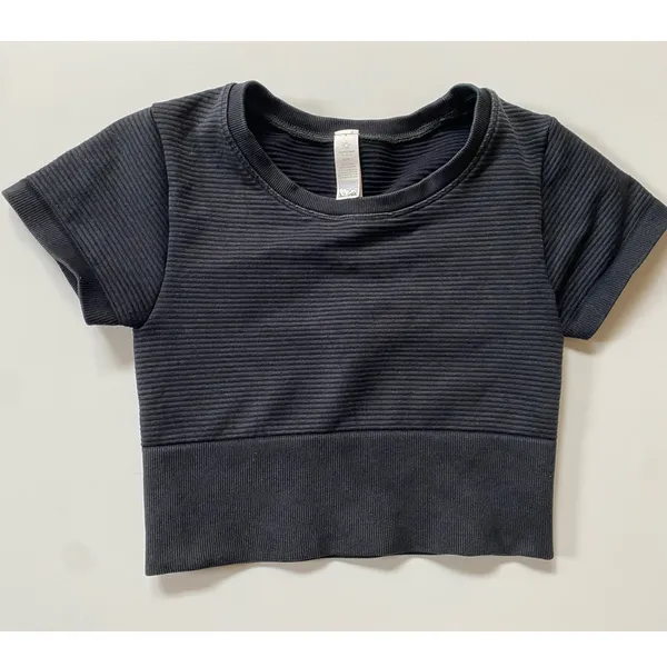 Baby Tee Offline by Aerie Womens XS‎ Black Seamless Ribbed Short Sleeve Crop Top - Image 8