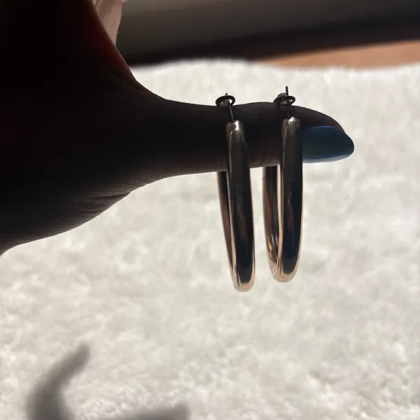 Large Gold Tone Round Hoop Earrings Polished Hollow Tube Lever Back Classic - Image 4