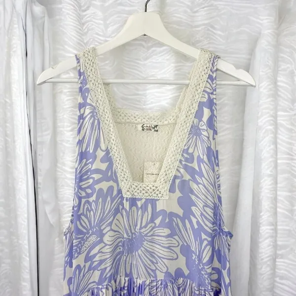 Free People Tiers For You Blue Floral Crochet Boho Maxi Slip Dress NWT - Image 4