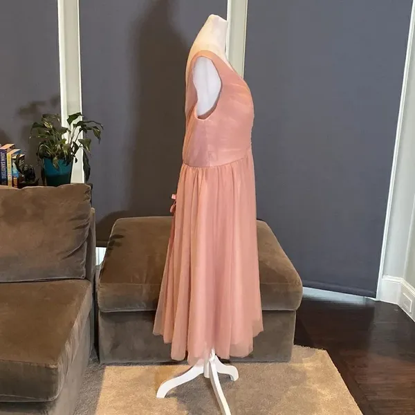 Women’s Pink Tea Length V-Neck Corset Back Prom Party Dress Size 16 - Image 3