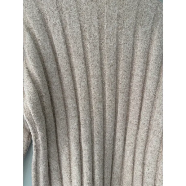 Oversized Oatmeal Ribbed Knit Sweater Dress High Neck Asymmetrical Hem - Image 3