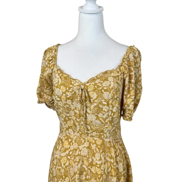 Old Navy Fit and Flare Puff-Sleeve Yellow Floral-Print Mini Dress XS Cottagecore - Image 2