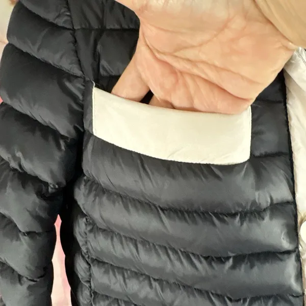 Kate Spade New York Quilted Puffer Jacket Ivory Black Trim Pearl Buttons XSMALL - Image 7
