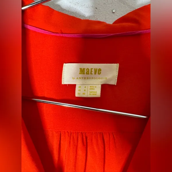 Maeve by Anthropologie Red Button Down Tie Front Shirt Sleeve Collar Top 0‎ - Image 3